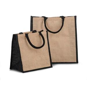 Luxury Padded Handles Natural Jute Bag with Black Trim