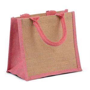 Luxury Padded Handles Natural Jute Bag with Pink Trim
