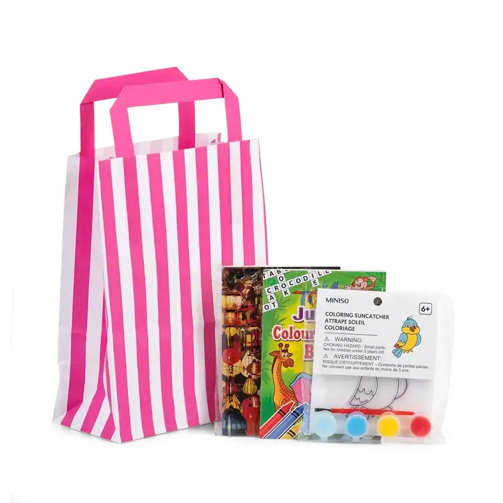 Candy Striped Shocking Pink Paper Carrier Bags