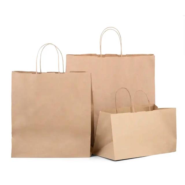 Wide Base Brown Paper Carrier Bags With Twisted Handles