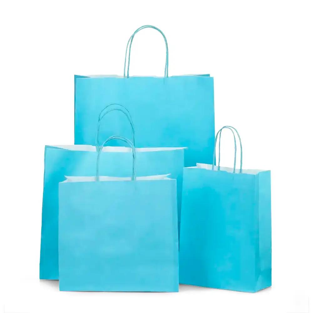 Premium Italian Light Blue Paper Carrier Bags with Twisted Handles
