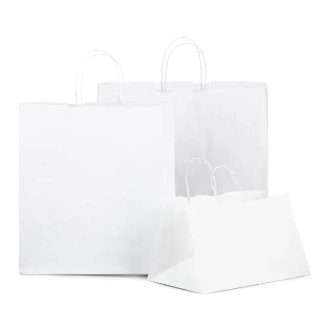 Wide Base White Paper Carrier Bags With Twisted Handles