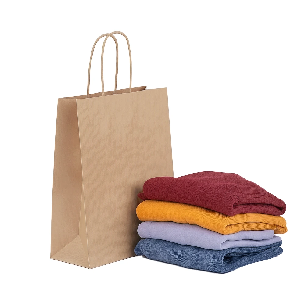 Box Of 250 Brown Ribbed Paper Carrier Bags With Twist Handles,100gsm Premium Quality Small, 180x230x85mm / 9'' X 7'' X 3.5'', Recycleable And Biodegradeable